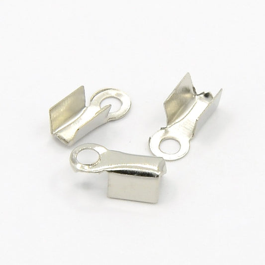 Silver Tone 9x3.5mm Fold Over Cord End – Pack of 20