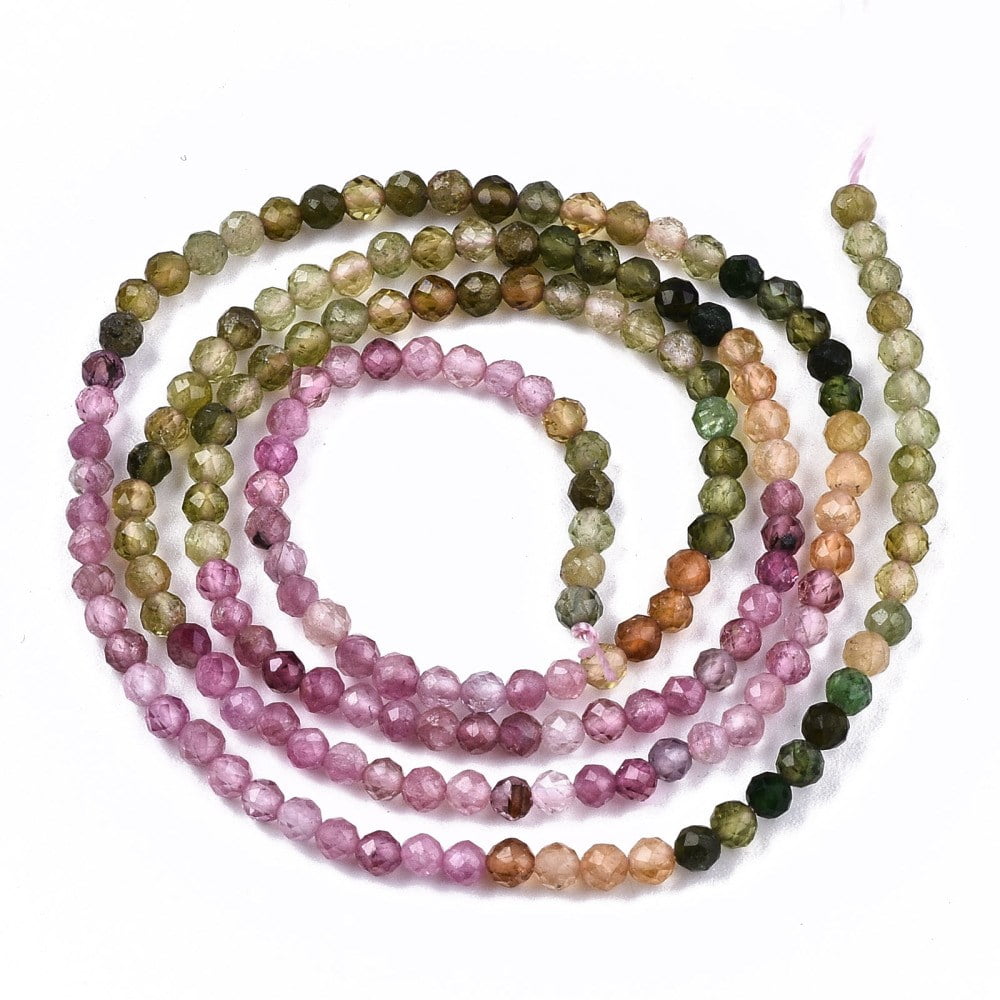 2.5mm Natural African Tourmaline Faceted Round Bead Strand – Approx 180 beads