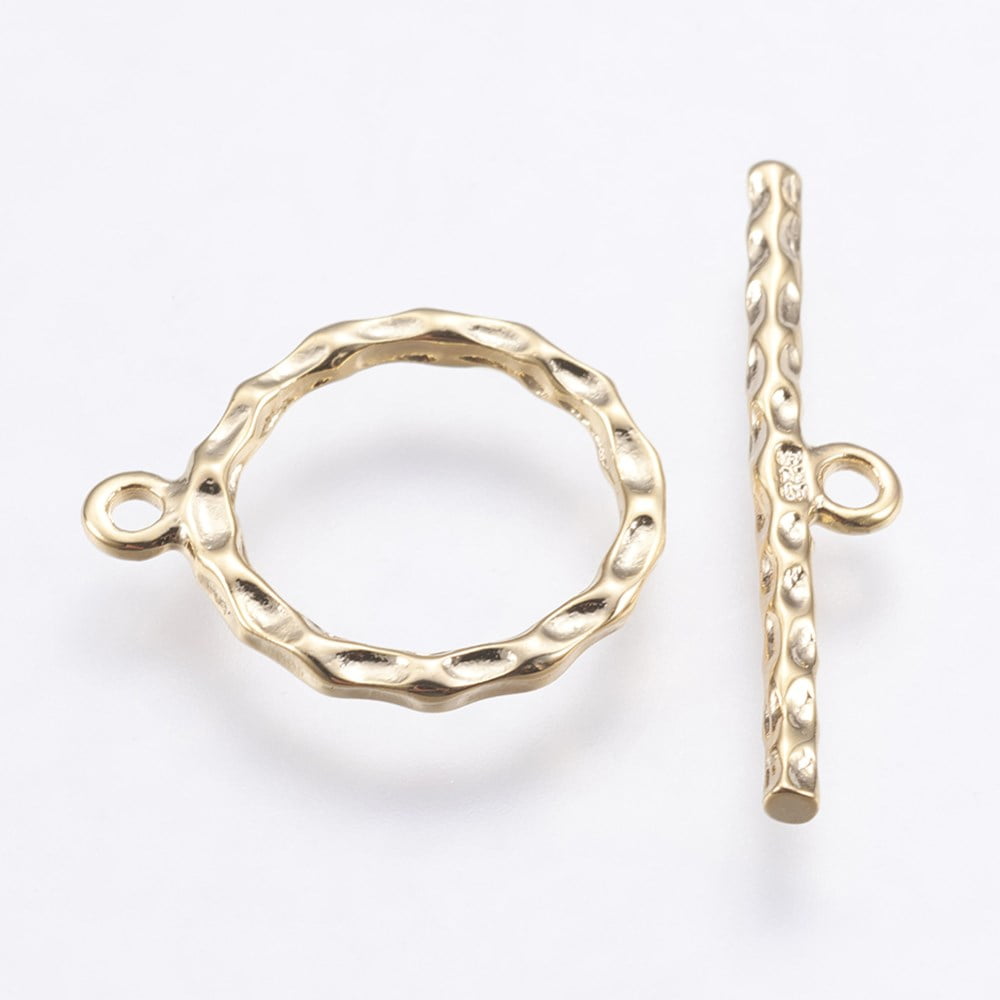 18k Gold Plated Hammered Toggle Clasp 18x15mm