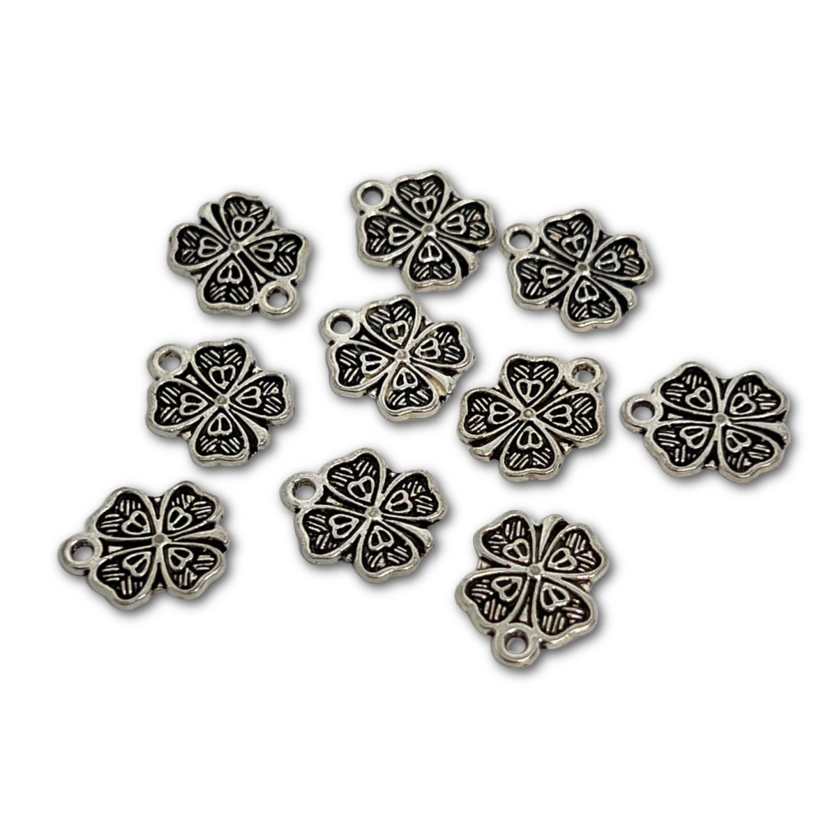 Silver Plated Four Leaf Clover Charms 14x12mm - Pack of 10