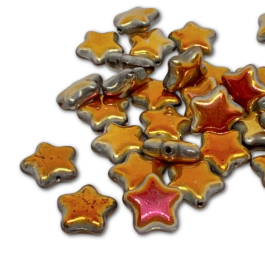 Czech Glass Star Beads - 12mm - Pack of 10 - Antiqued Full Marea Gold