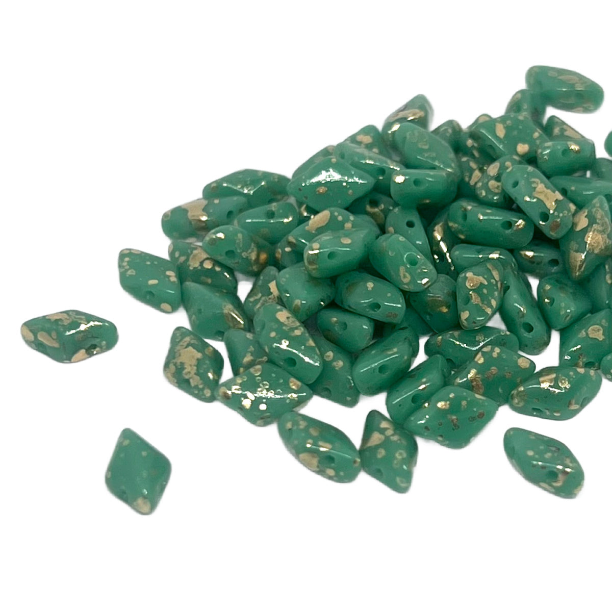 GemDuo 2-Hole 5x8mm – Gold Splash Turquoise Green – 5g