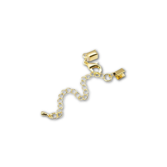 Gold Plated Fold Over Cord End with Extension Chain - Pack of 5