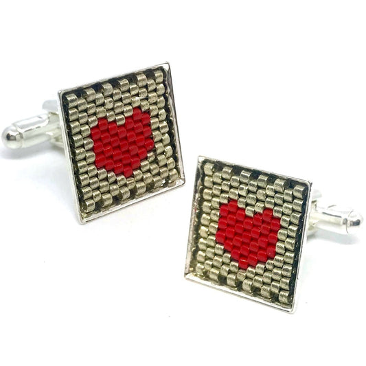Peyote Heart Cufflink Pattern - Instant Download or Printed Copy