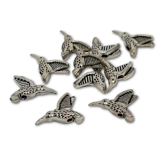 Silver Plated Humming Bird Beads - 15x10mm - Pack of 10