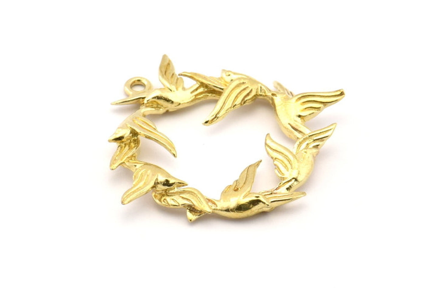 Raw Brass Bird Wreath Pendant 35mm