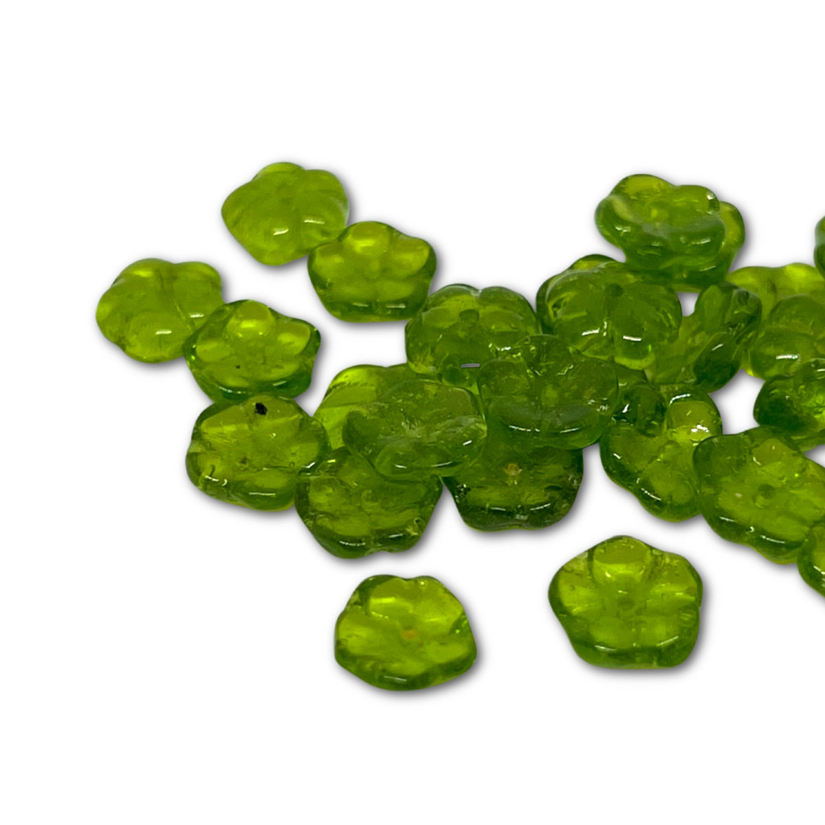 Indian Glass Flower Beads - 9mm - Approx 30 - Olivine Green