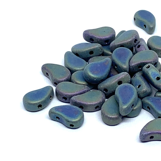 Paisley Duo Beads 8x5mm – 10g – Jet Green Iris Matte