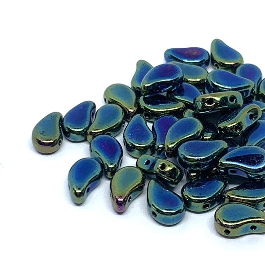 Paisley Duo Beads 8x5mm – 10g – Jet Green Iris