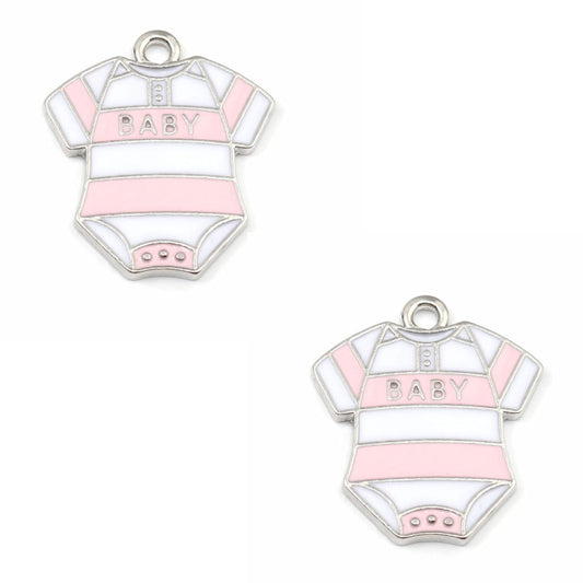 Pink Enamel Baby Bodysuit Charm 24x22mm – Pack of 2