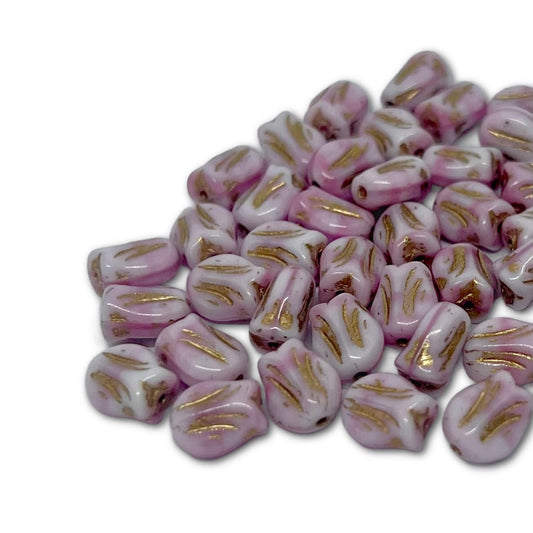 9x7mm Small Vintage Tulip Bead - Pale Pink Gold Wash - Pack of 10