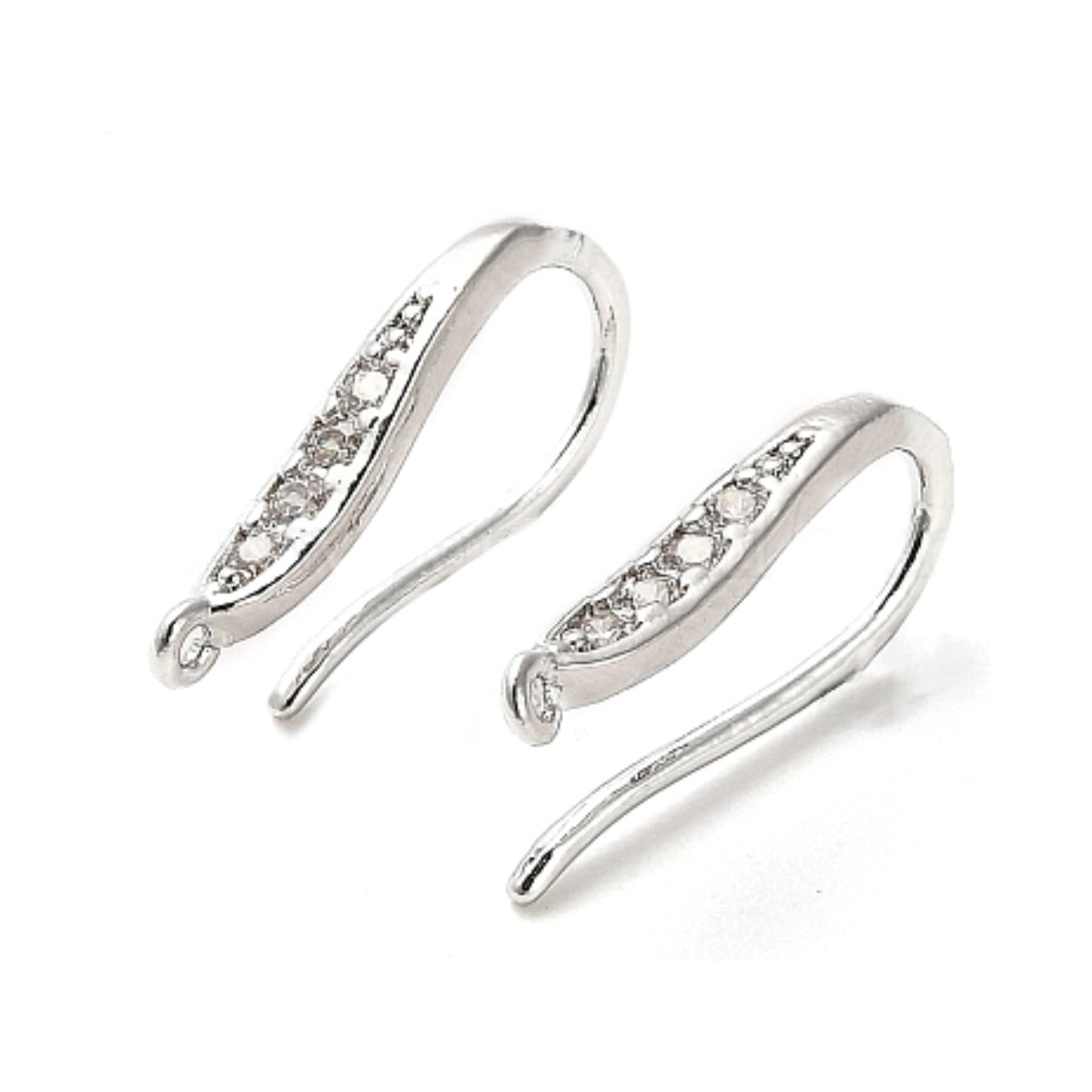 Platinum Plated Cubic Zirconia Earring Hooks - Pack of 2