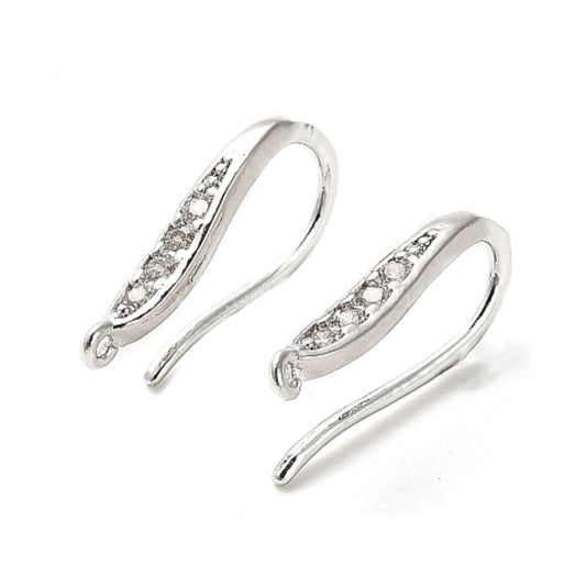 Platinum Plated Cubic Zirconia Earring Hooks - Pack of 2