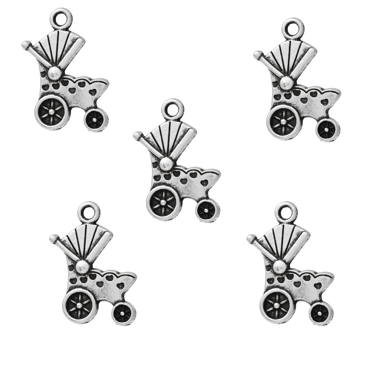 Antique Silver Pram Charm 19x14mm – Pack of 5