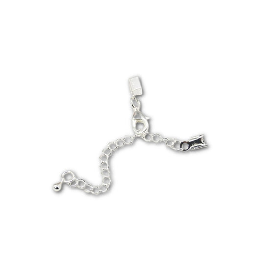 Silver Plated Fold Over Cord End with Extension Chain - Pack of 5