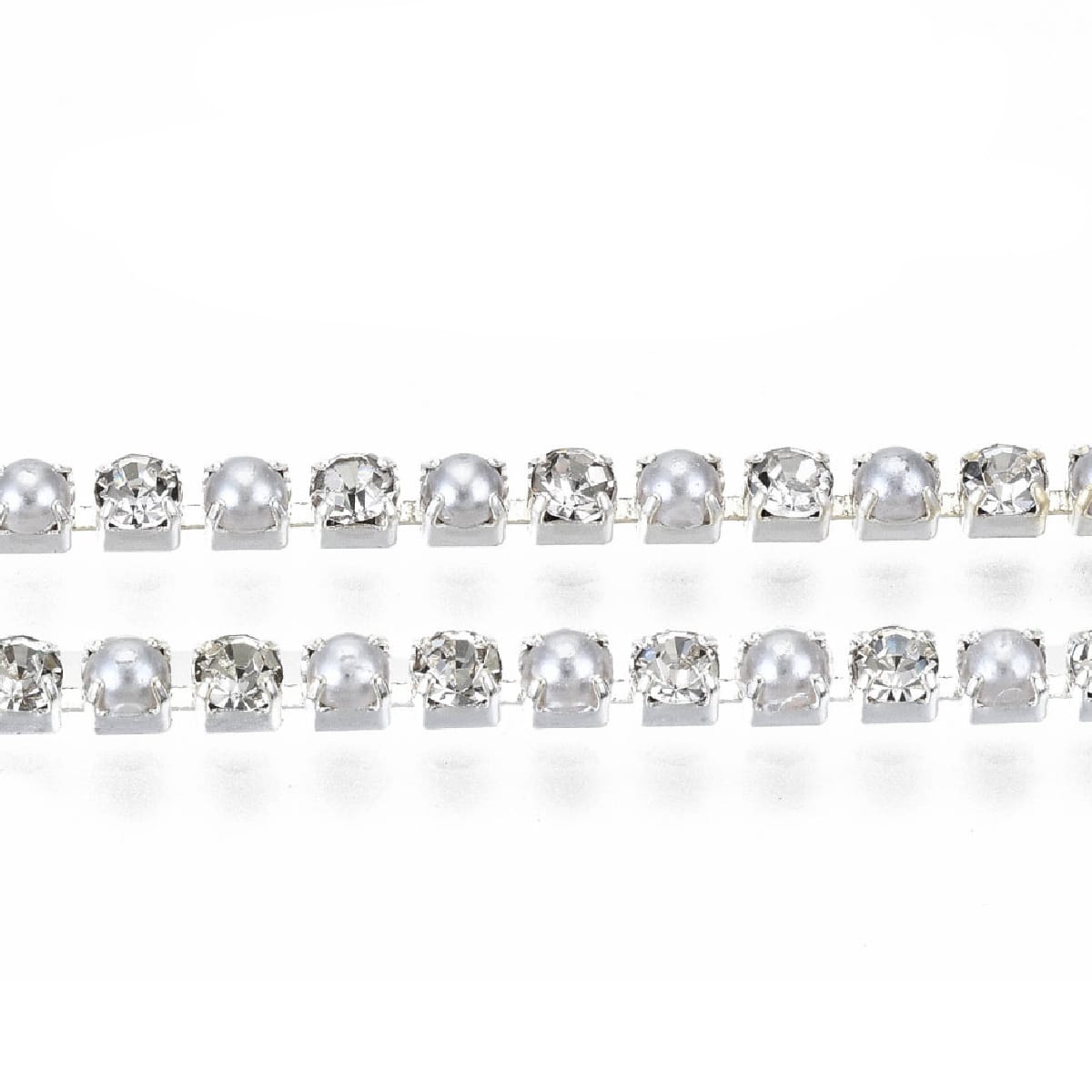 2mm Silver Plated Cup Chain – Pearl & Crystal – 1 Meter Length
