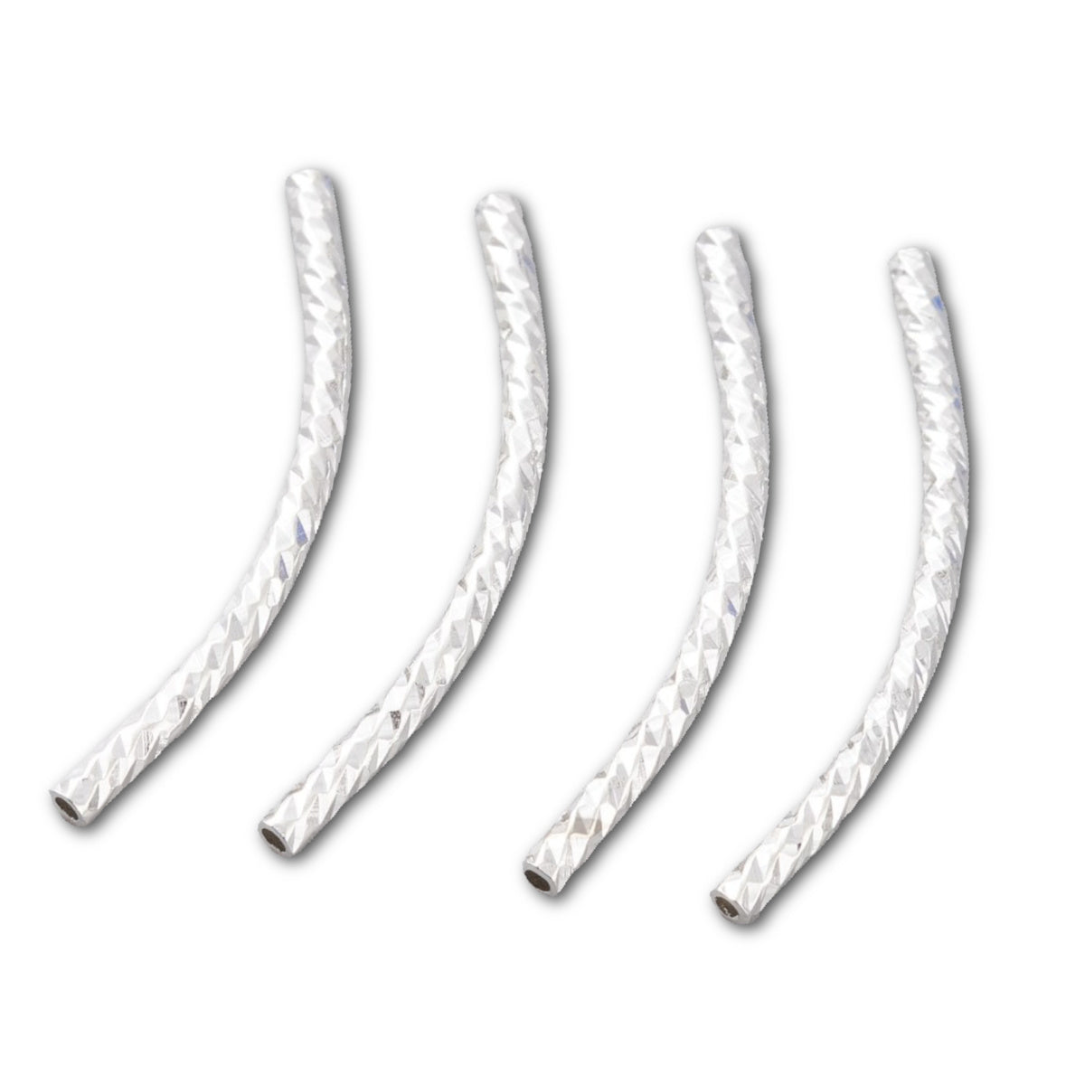 Silver Plated Curved Twisted Tube Beads 25x1.5mm - Pack of 20