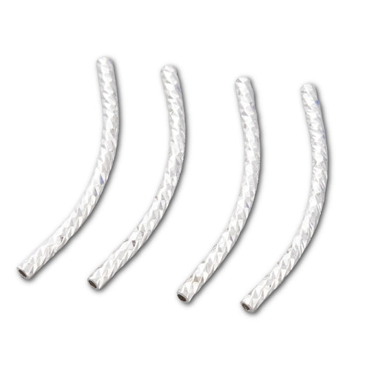 Silver Plated Curved Twisted Tube Beads 25x1.5mm - Pack of 20