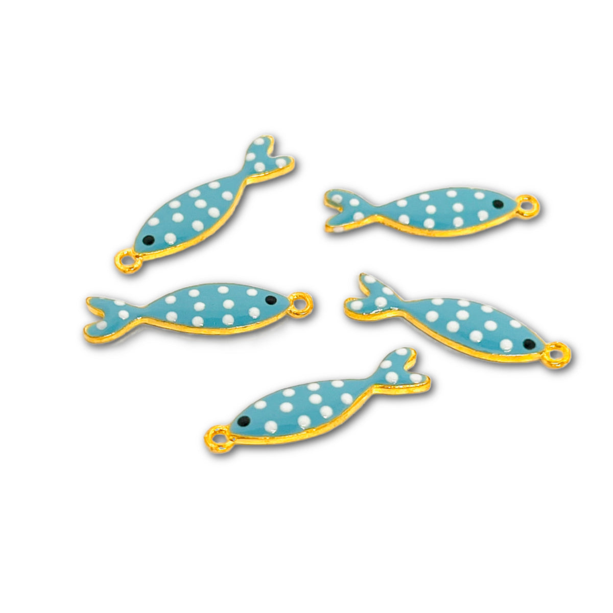 Gold Plated Enamel Spotty Fish Charms 26x8mm - Pack of 2 - Turquoise