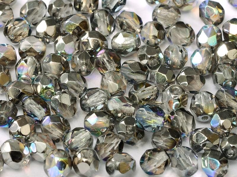 4mm Czech Fire-Polish – 98537 - Crystal Graphite Rainbow x 100