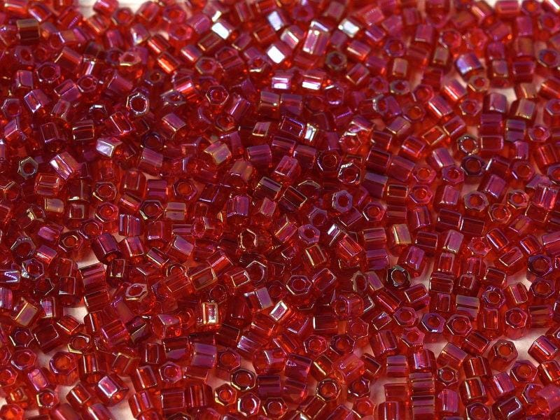Miyuki Hex Cut 8/0 - 10g Bag - Transparent Red Lustre