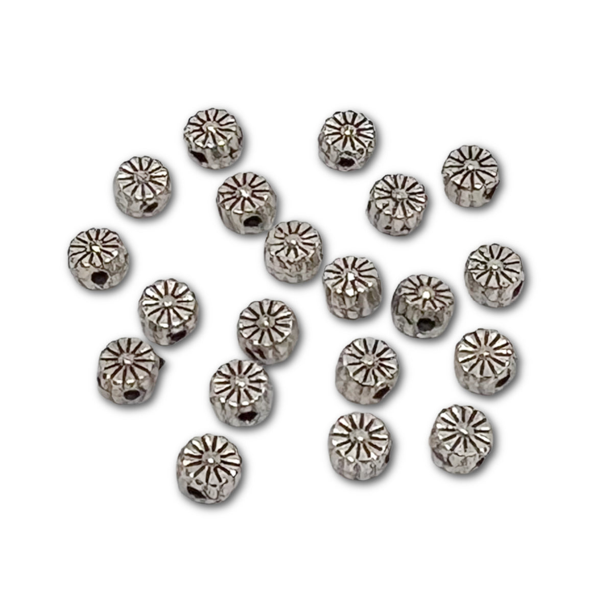 Silver Plated Decorated Round Beads - 5mm - Pack of 20