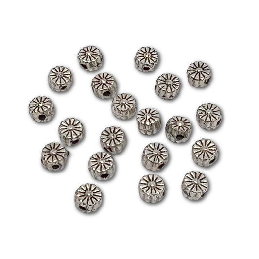 Silver Plated Decorated Round Beads - 5mm - Pack of 20
