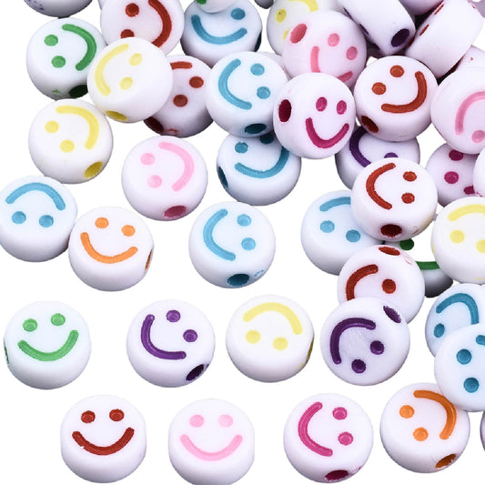 10x5mm White Smiley Face Emoji Beads - Pack of 25