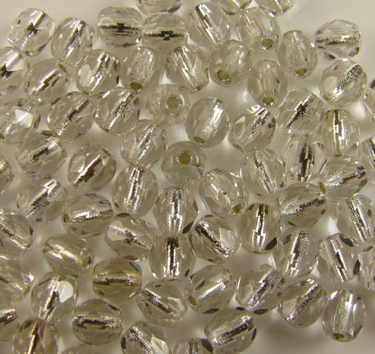 4mm Czech Fire Polish – 00030/81800 – Silver Lined Crystal x 100