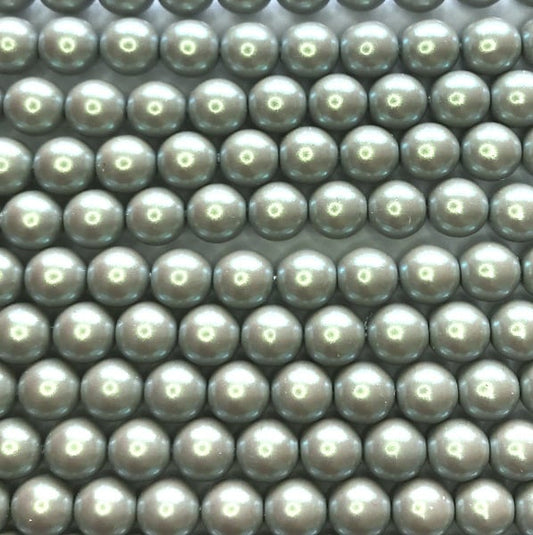 6mm Czech Round Glass Pearl Strand of 36 – 02010/30003 – Iridescent Silver
