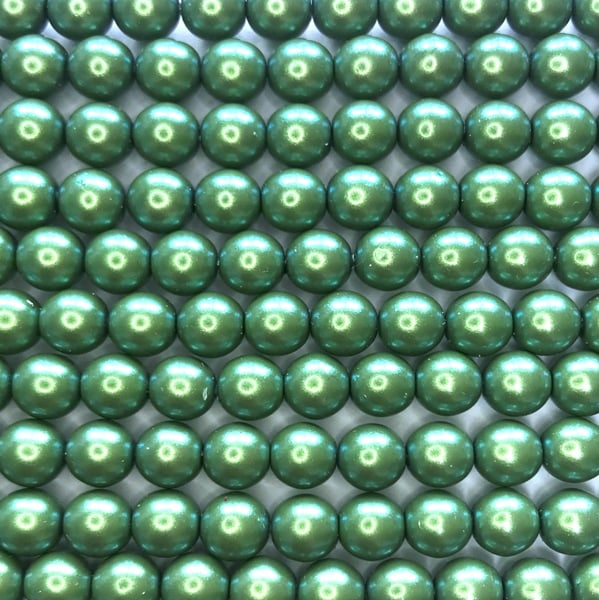 4mm Czech Round Glass Pearl Strand of 55 – 02010/30008 – Iridescent Green