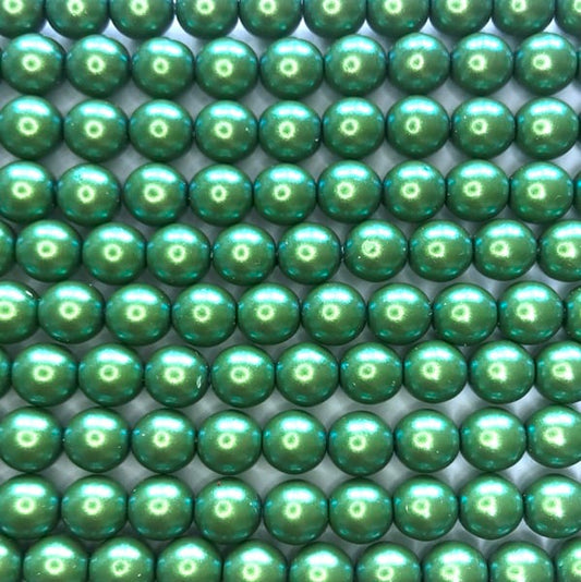 4mm Czech Round Glass Pearl Strand of 55 – 02010/30008 – Iridescent Green