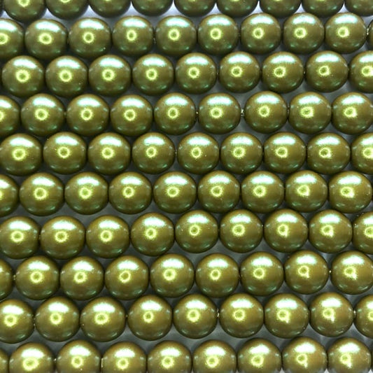 4mm Czech Round Glass Pearl Strand of 55 – 02010/30009 – Iridescent Olive