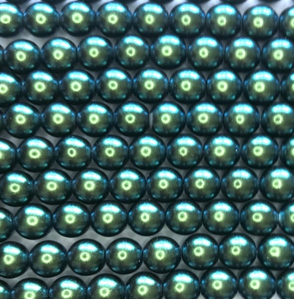 6mm Czech Round Glass Pearl Strand of 36 – 02010/30010 – Iridescent Teal
