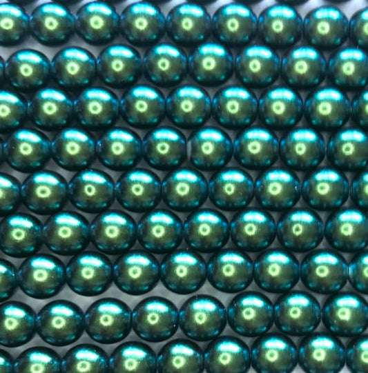 6mm Czech Round Glass Pearl Strand of 36 – 02010/30010 – Iridescent Teal