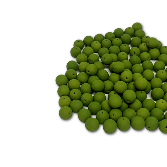 4mm Pressed Glass Round Beads - Pack of 100 - Matte Velvet Lizard Green