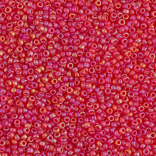 11/0 Miyuki Seed Beads - 25g Bag – Matte Transparent Light Red AB - Colour 140FR