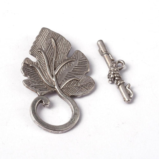 Antique Silver Large Fancy Leaf Toggle 36x22mm