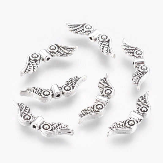 Silver Cherub Wings Bead Charm 23x7mm - Pack of 10