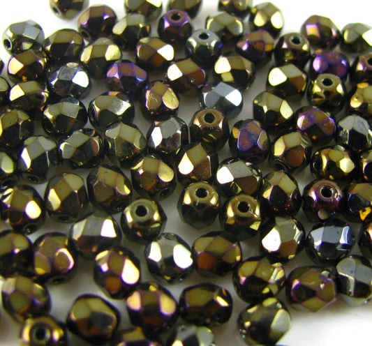 4mm Czech Fire Polish – 23980/21415 – Jet Nut Iris x 100