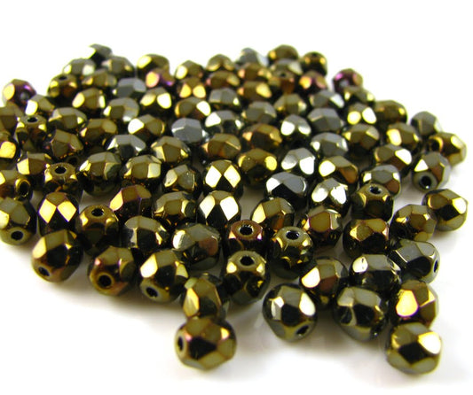 6mm Czech Fire Polish – 23980/21415 – Jet Nut Iris x 100