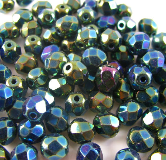 3mm Czech Fire Polish – 23980/21455 – Jet Green Iris x 100