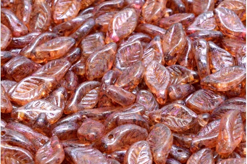 Czech Glass Wavy Leaf Beads - 6x12mm - Pack of 10 - Copper Luster
