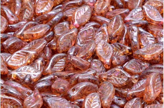 Czech Glass Wavy Leaf Beads - 6x12mm - Pack of 10 - Copper Luster