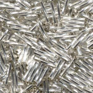 Long 2x12mm Twisted Miyuki Bugle Beads 10g – Silver Lined Crystal