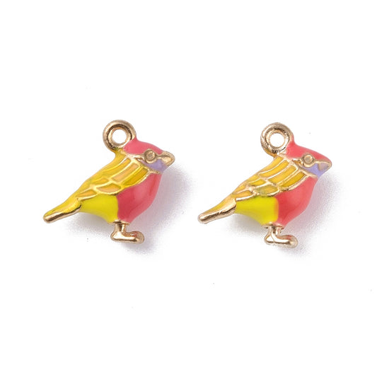 Gold Plated 3D Enamel Canary Charms 14x17mm - Pack of 2