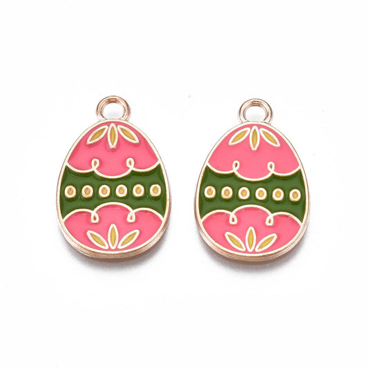 Gold Plated Enamel Easter Egg Charms 22x14mm - Pack of 2 - Pink
