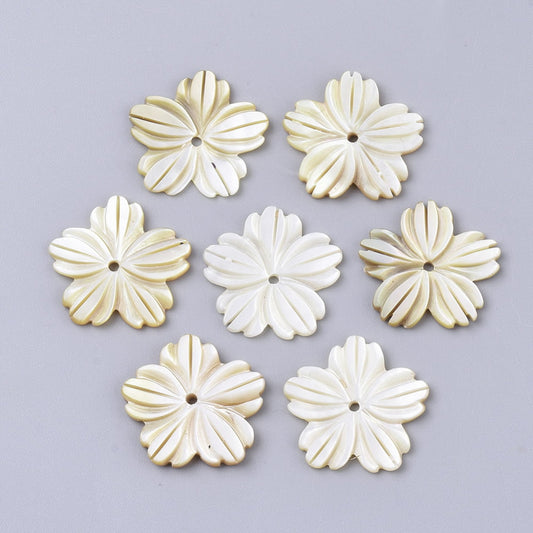 Hand Carved Mother of Pearl Flower Button 21mm - Priced Per Piece