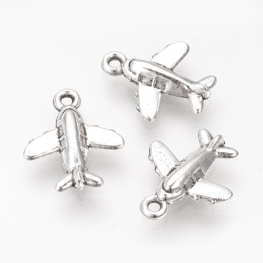 Antique Silver Airplane Charm 15x13mm - Pack of 5