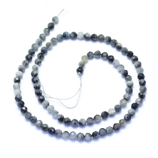 5mm Hawk's Eye Quartz Faceted Round Bead Strand - Approx 15 Inches